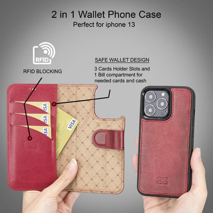 Magic iPhone 13 Series Detachable Genuine Leather Wallet Case - MW