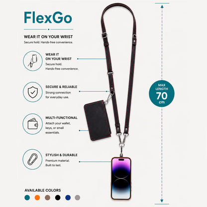 FlexGo Leather Phone Strap & Wallet Set – Clip-On Flex