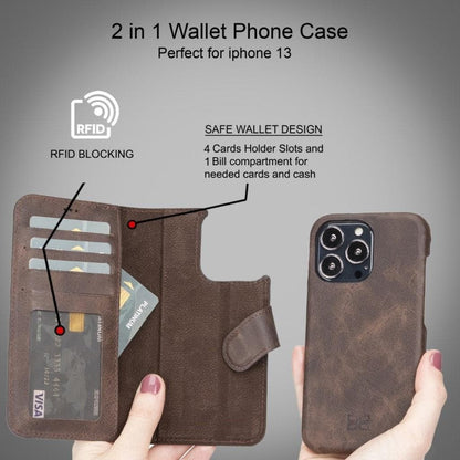 F360 Magic Wallet iPhone 13 Series Genuine Leather Detachable Wallet Case - F360MW