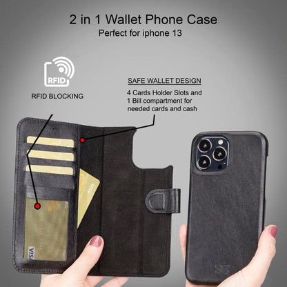 F360 Magic Wallet iPhone 13 Series Genuine Leather Detachable Wallet Case - F360MW