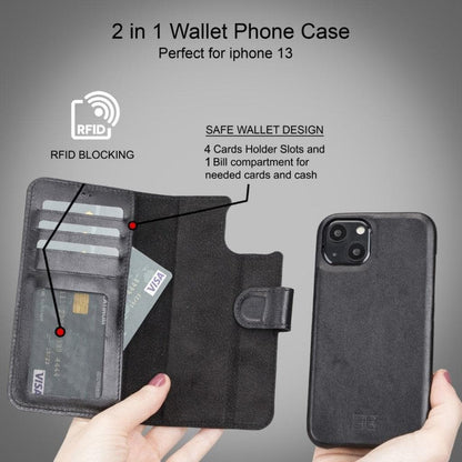 F360 Magic Wallet iPhone 13 Series Genuine Leather Detachable Wallet Case - F360MW