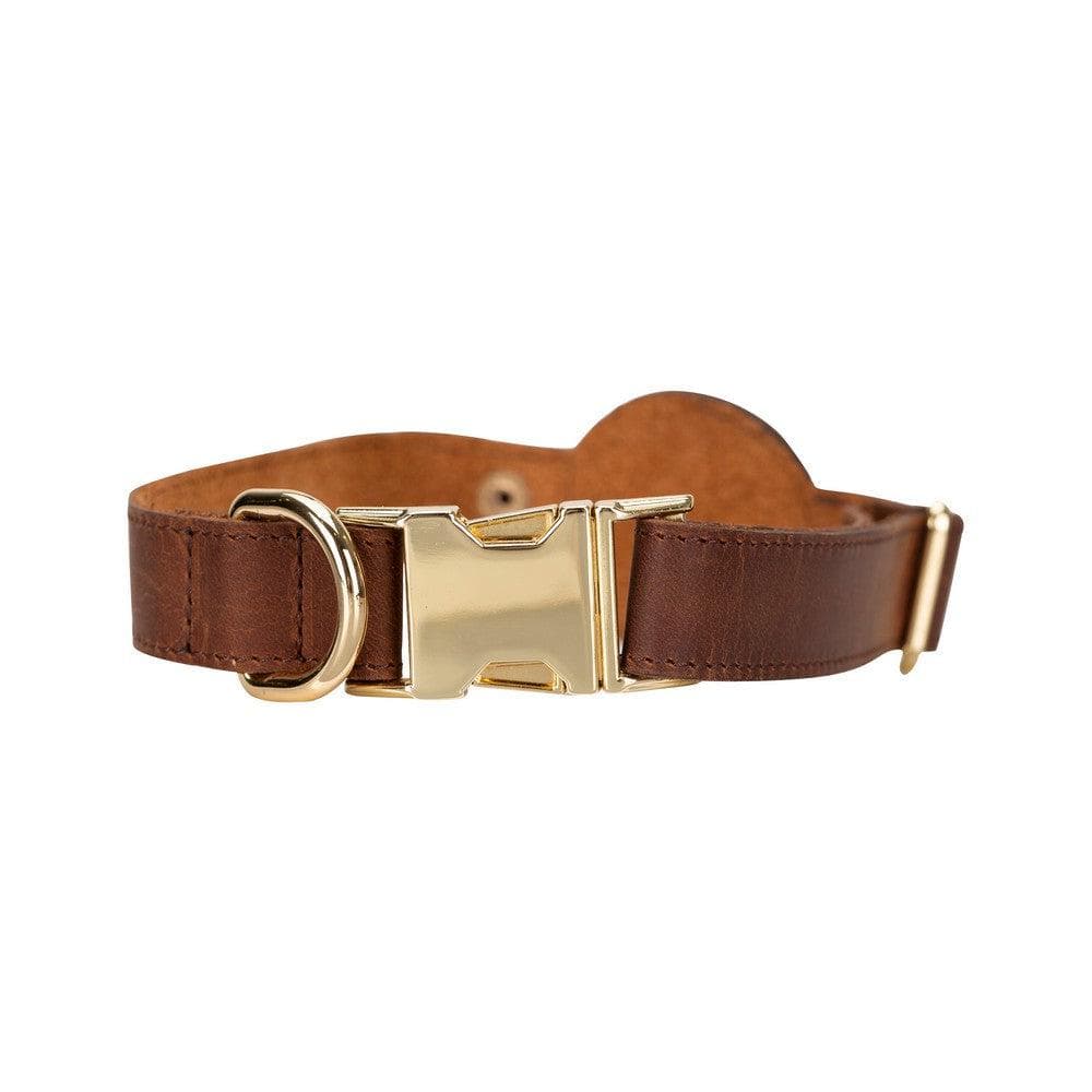 Adjustable Leather Dog Collar with AirTag Holder - The Stitched Cow