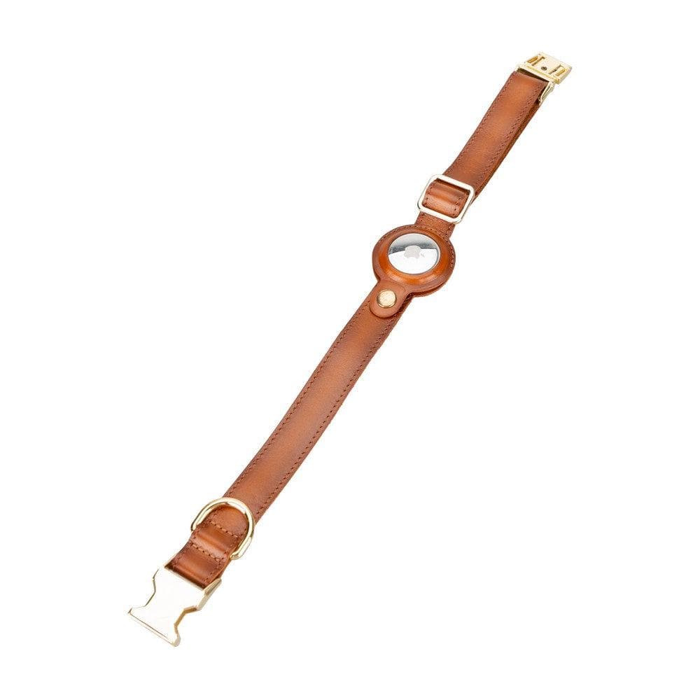 Adjustable Leather Dog Collar with AirTag Holder - The Stitched Cow