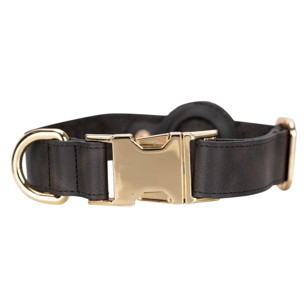 Adjustable Leather Dog Collar with AirTag Holder - The Stitched Cow