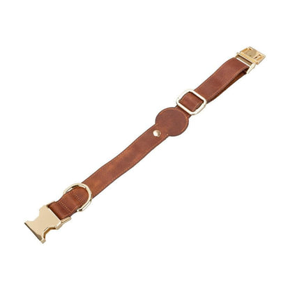 Adjustable Leather Dog Collar with AirTag Holder - The Stitched Cow