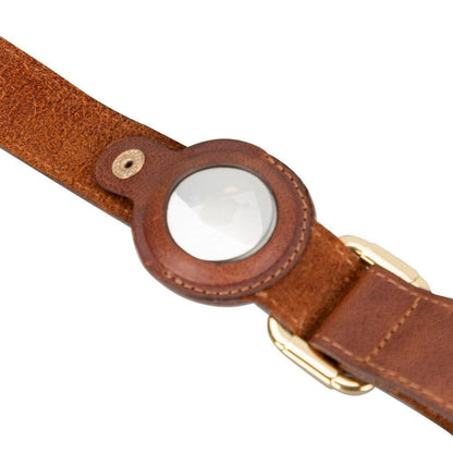 Adjustable Leather Dog Collar with AirTag Holder - The Stitched Cow