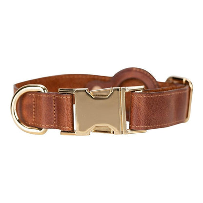 Adjustable Leather Dog Collar with AirTag Holder - The Stitched Cow