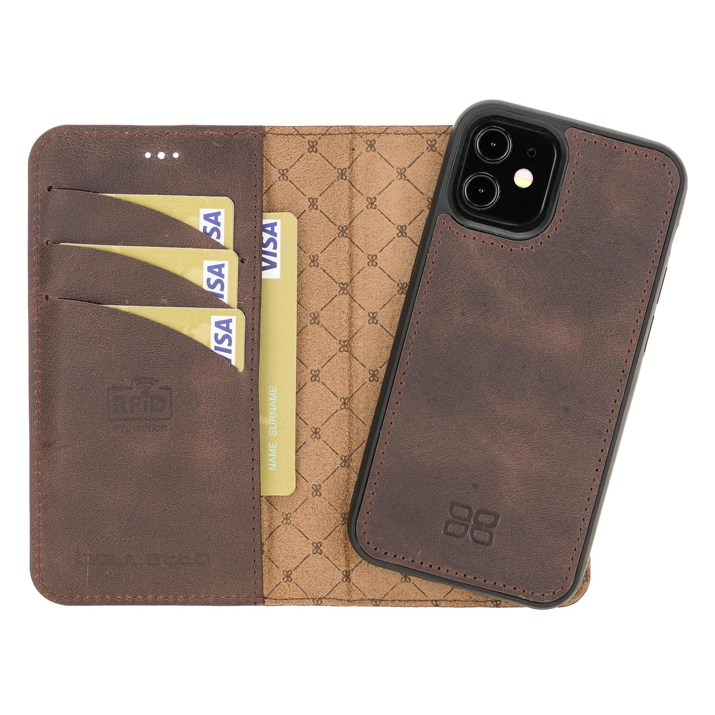 Magic iPhone 12 Series Detachable Genuine Leather Wallet Case - MW