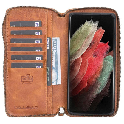 Pouch Magic Wallet Samsung Galaxy S21 Series Detachable and Zipper Genuine Leather Wallet Case - PMW