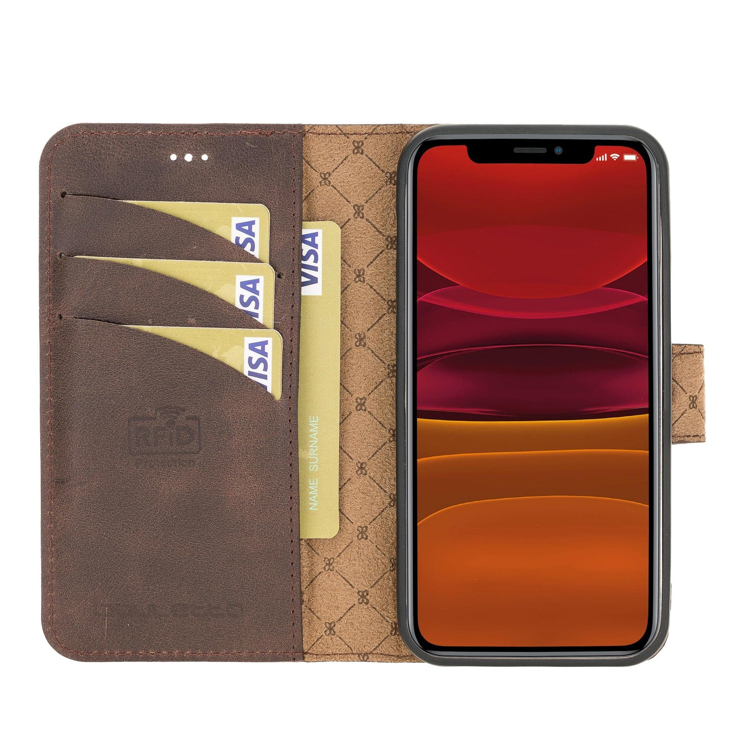 Magic iPhone 12 Series Detachable Genuine Leather Wallet Case - MW