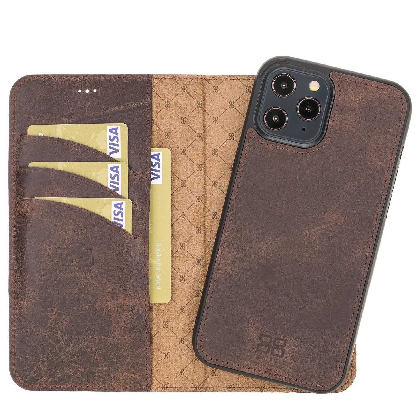 Magic iPhone 12 Series Detachable Genuine Leather Wallet Case - MW