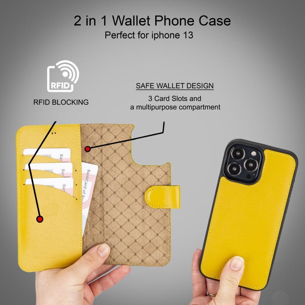 Magic iPhone 13 Series Detachable Colorful Genuine Leather Wallet Case - MW