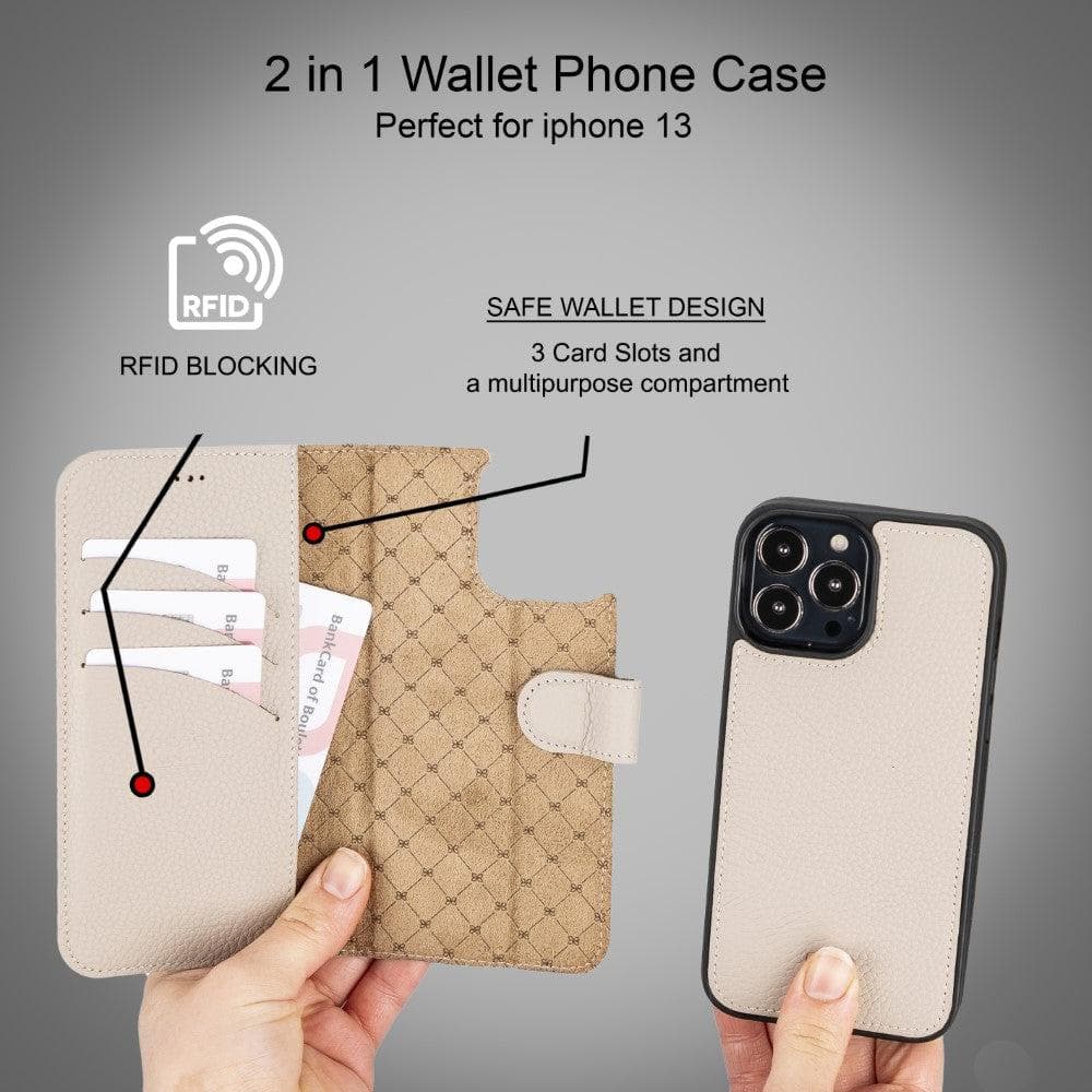 Magic iPhone 13 Series Detachable Colorful Genuine Leather Wallet Case - MW