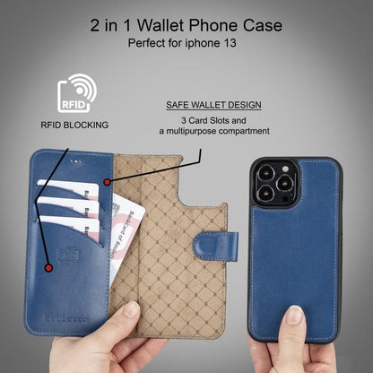 Magic iPhone 13 Series Detachable Colorful Genuine Leather Wallet Case - MW