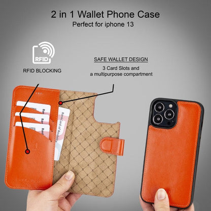 Magic iPhone 13 Series Detachable Colorful Genuine Leather Wallet Case - MW