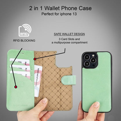 Magic iPhone 13 Series Detachable Colorful Genuine Leather Wallet Case