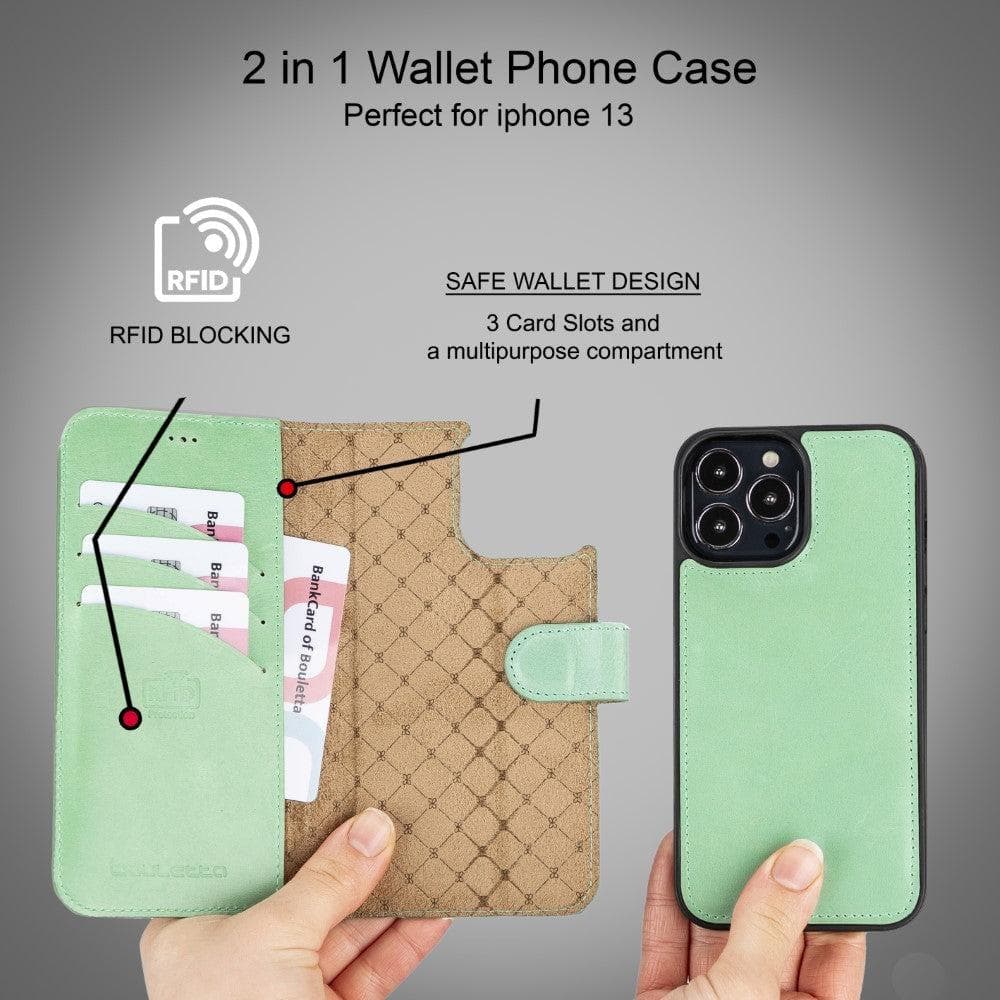 Magic iPhone 13 Series Detachable Colorful Genuine Leather Wallet Case