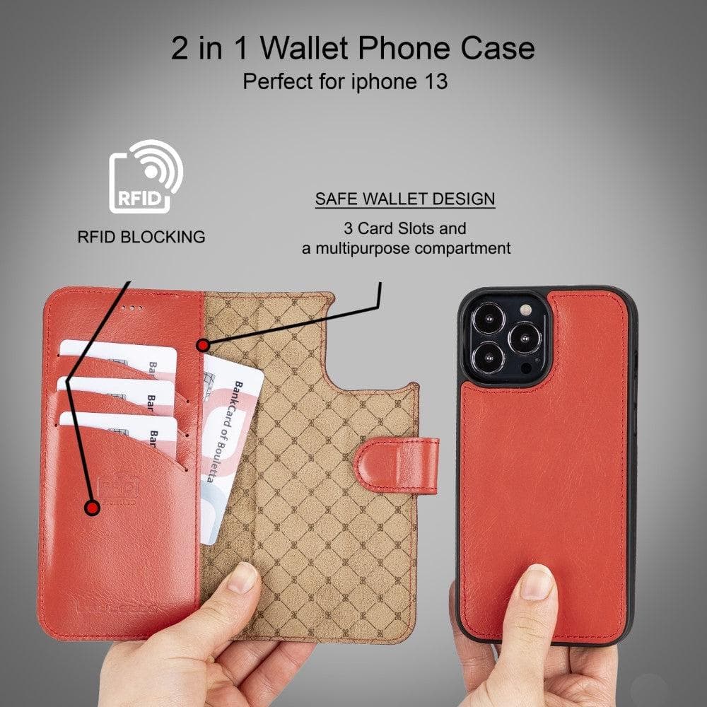 Magic iPhone 13 Series Detachable Colorful Genuine Leather Wallet Case