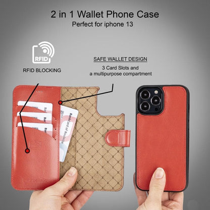 Magic iPhone 13 Series Detachable Colorful Genuine Leather Wallet Case
