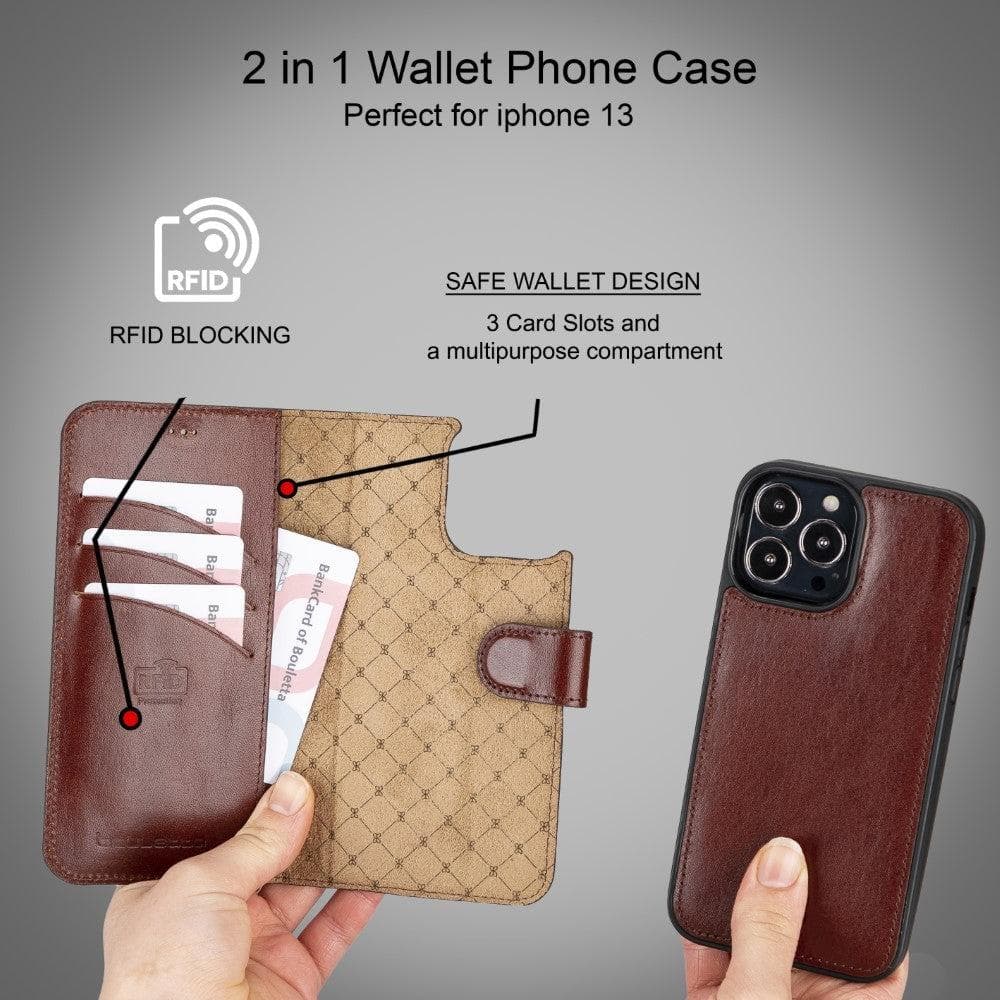 Magic iPhone 13 Series Detachable Colorful Genuine Leather Wallet Case - MW