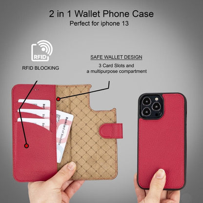 Magic iPhone 13 Series Detachable Colorful Genuine Leather Wallet Case - MW