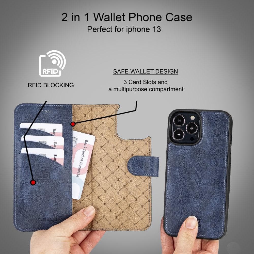 Magic iPhone 13 Series Detachable Colorful Genuine Leather Wallet Case - MW