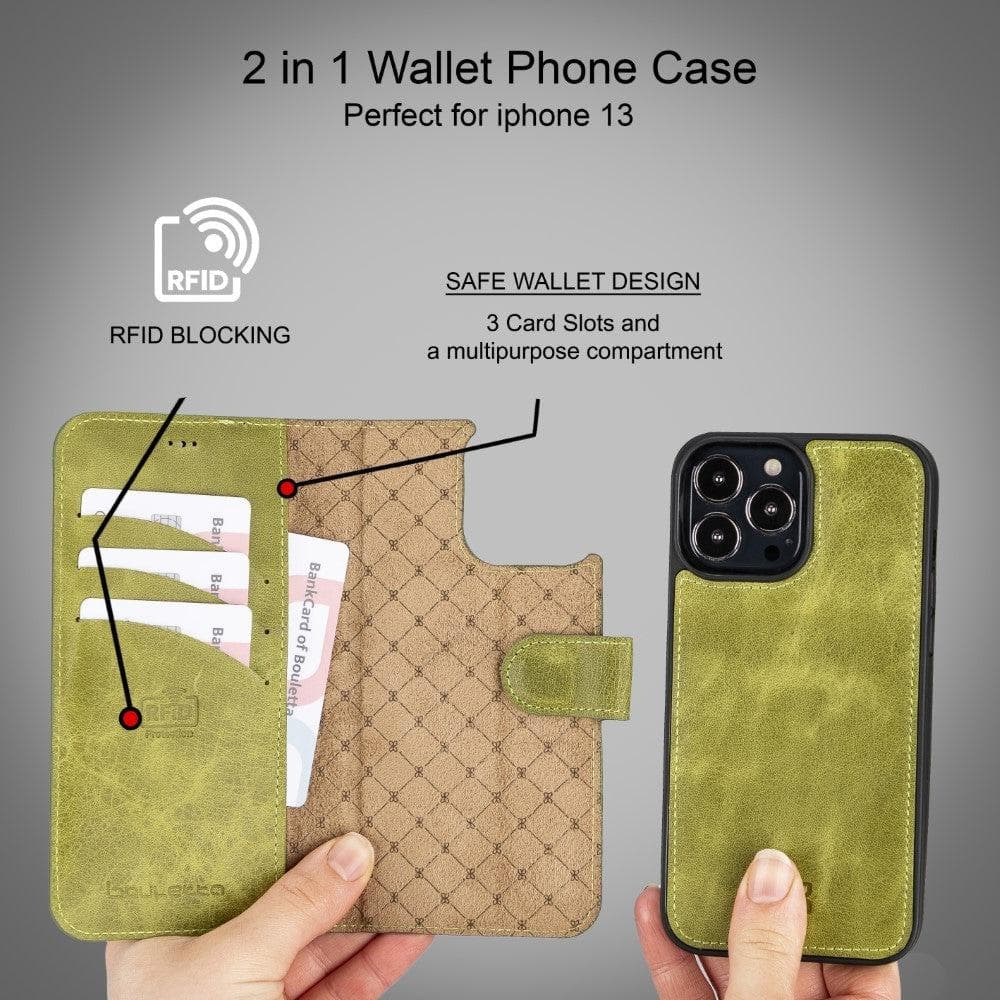 Magic iPhone 13 Series Detachable Colorful Genuine Leather Wallet Case