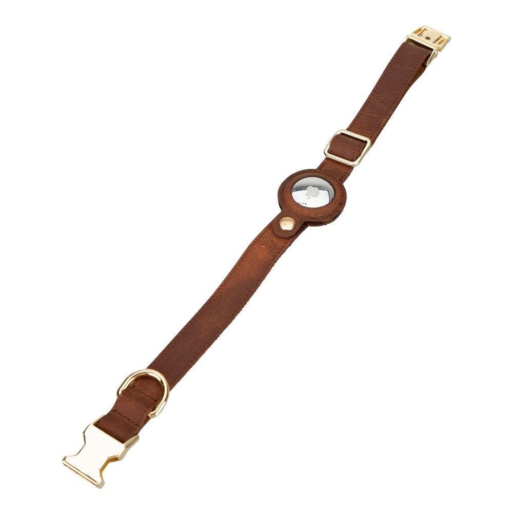 Adjustable Leather Dog Collar with AirTag Holder - The Stitched Cow