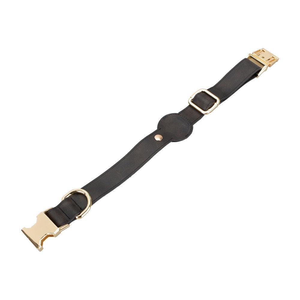 Adjustable Leather Dog Collar with AirTag Holder - The Stitched Cow