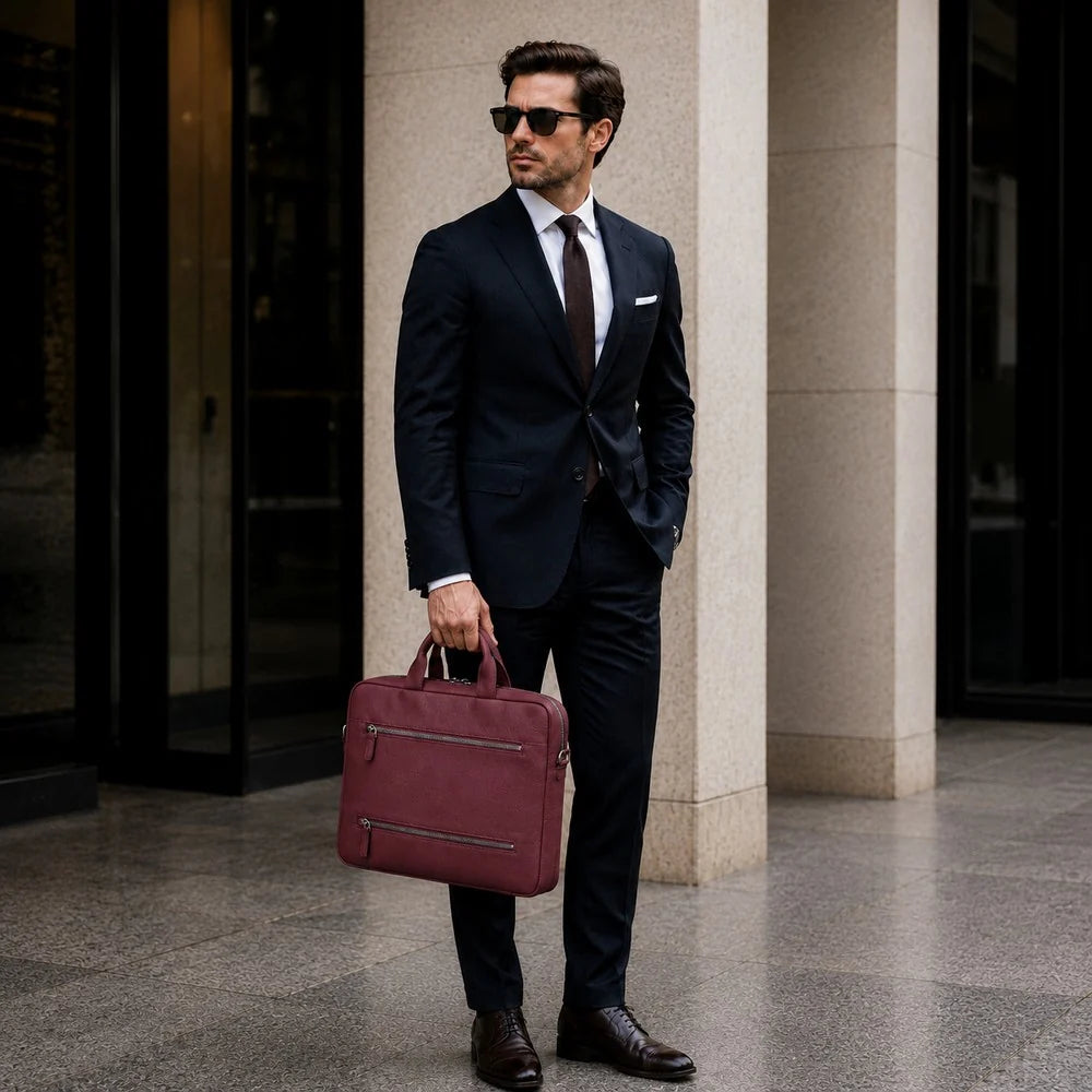 Truro Leather Business Briefcase / Laptop Case 16" with Suitcase