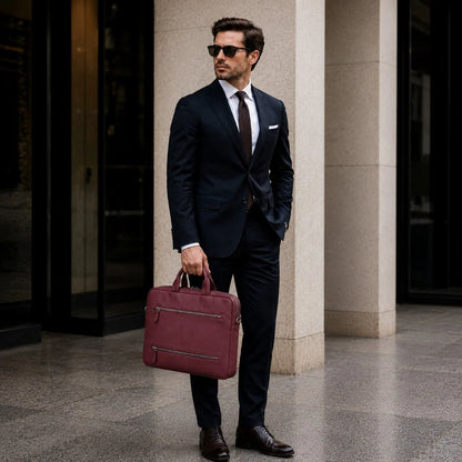 Truro Leather Business Briefcase / Laptop Case 16" with Suitcase