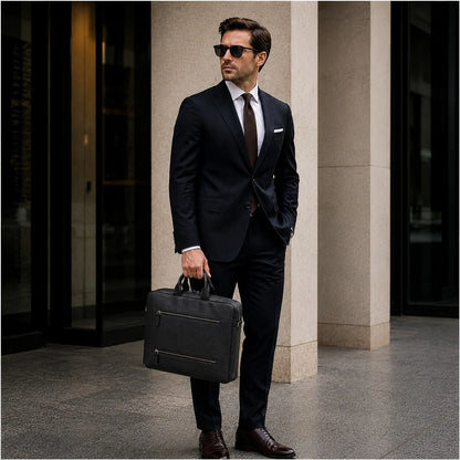 Truro Leather Business Briefcase / Laptop Case 16" with Suitcase