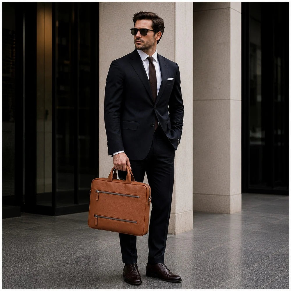 Truro Leather Business Briefcase / Laptop Case 16" with Suitcase