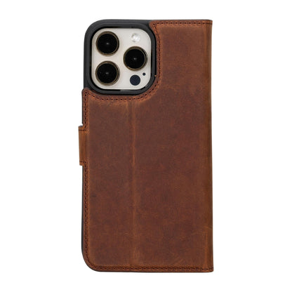 Magic iPhone 15 Series Detachable Genuine Leather Wallet Case - MW