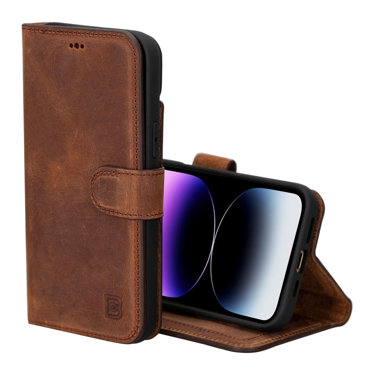 Magic iPhone 15 Series Detachable Genuine Leather Wallet Case - MW