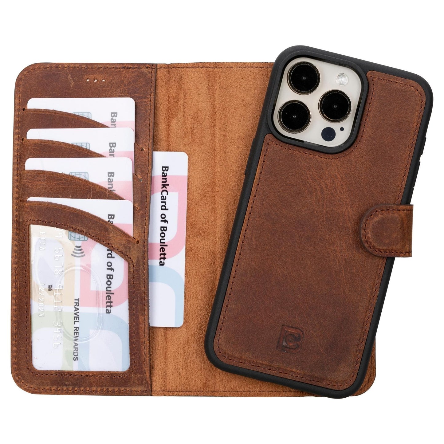 Magic iPhone 15 Series Detachable Genuine Leather Wallet Case - MW