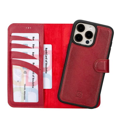 Magic iPhone 15 Series Detachable Genuine Leather Wallet Case - MW